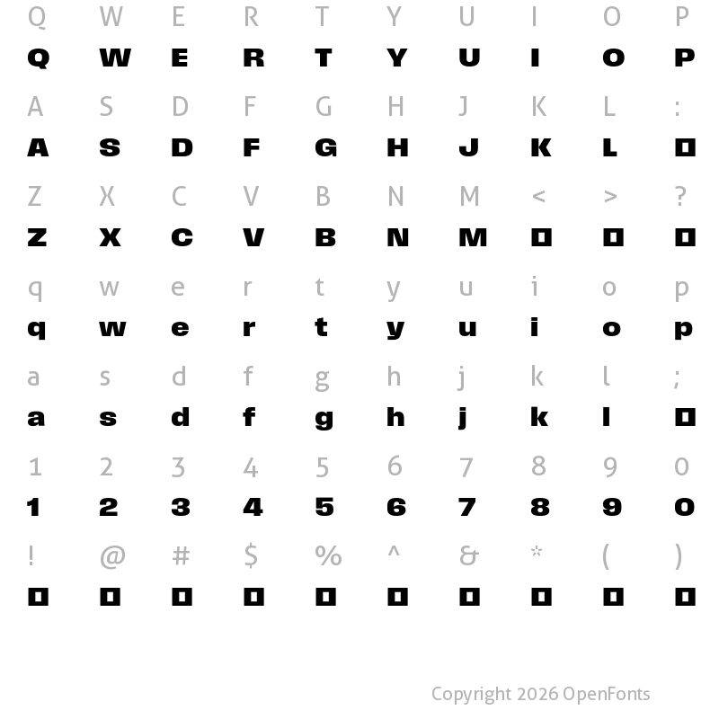 Character Map of Field Gothic TEST No.75 Bold Wide