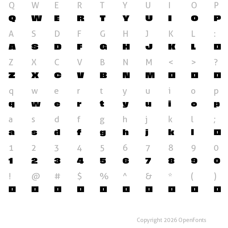 Character Map of Field Gothic TEST No.77 XXBold Wide