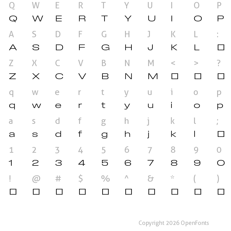 Character Map of Field Gothic TEST No.81 Light XWide