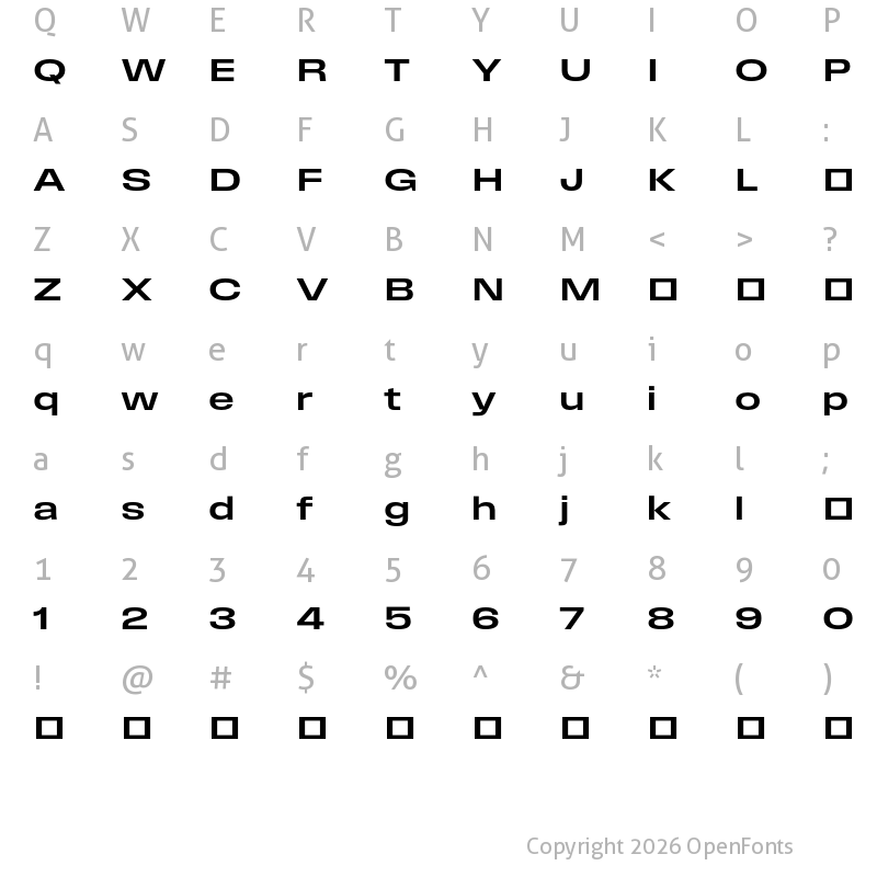 Character Map of Field Gothic TEST No.83 Med XWide