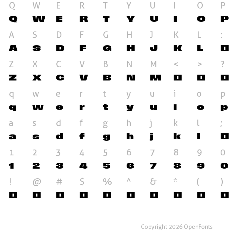 Character Map of Field Gothic TEST No.86 XBold XWide