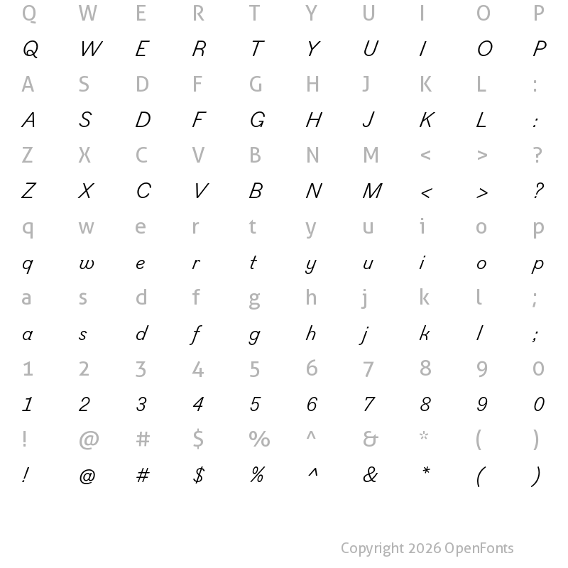 Character Map of Figgins Sans Italic