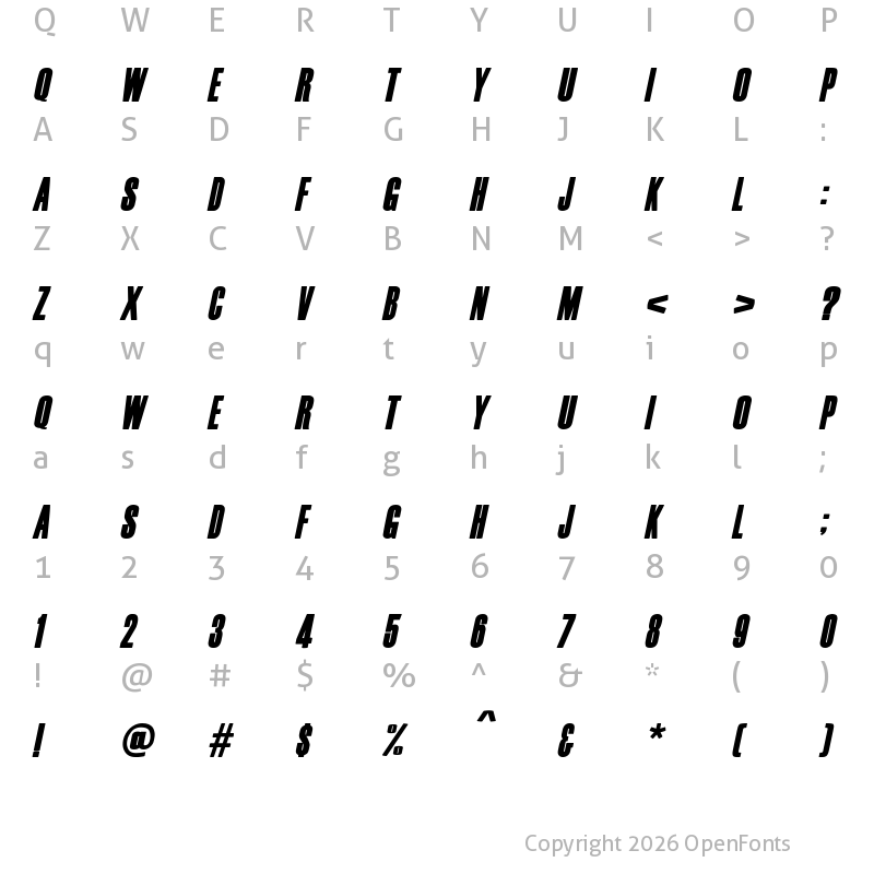 Character Map of Film Noir Italic