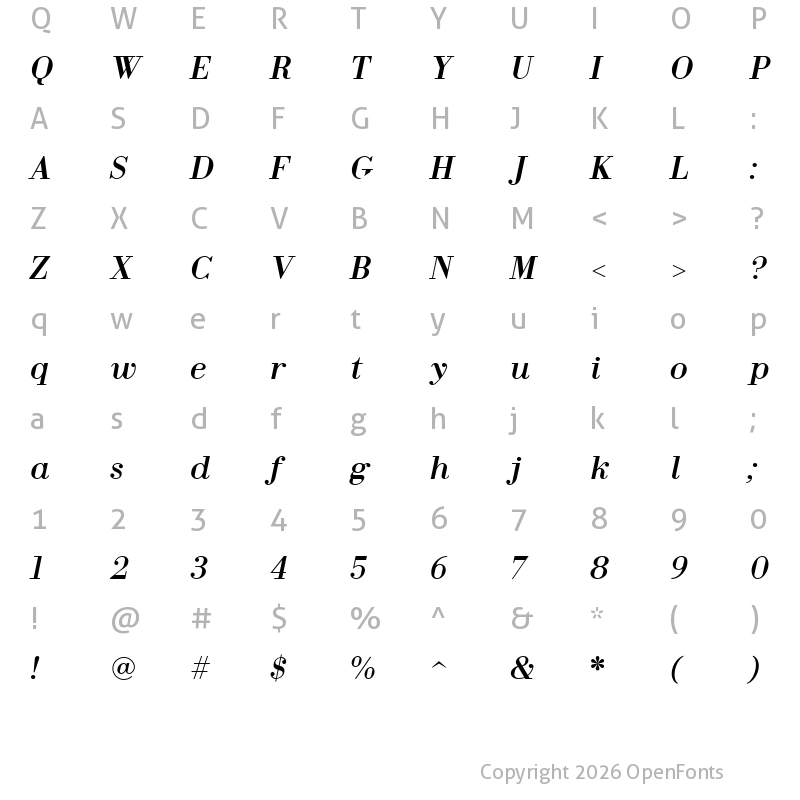 Character Map of Fin Serif Display Italic