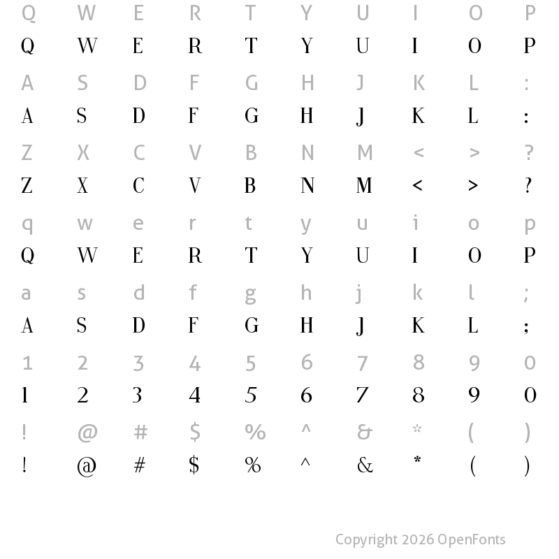 Character Map of Fine Style Regular