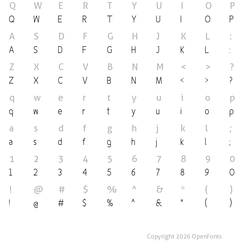 Character Map of Fineness Pro Light Condensed