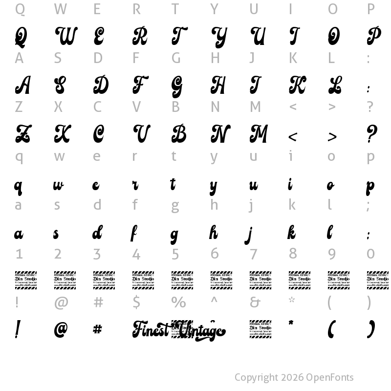 Character Map of Finest Vintage Regular