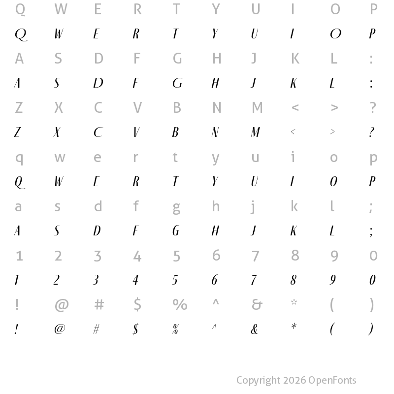 Character Map of Fino Sans Italic