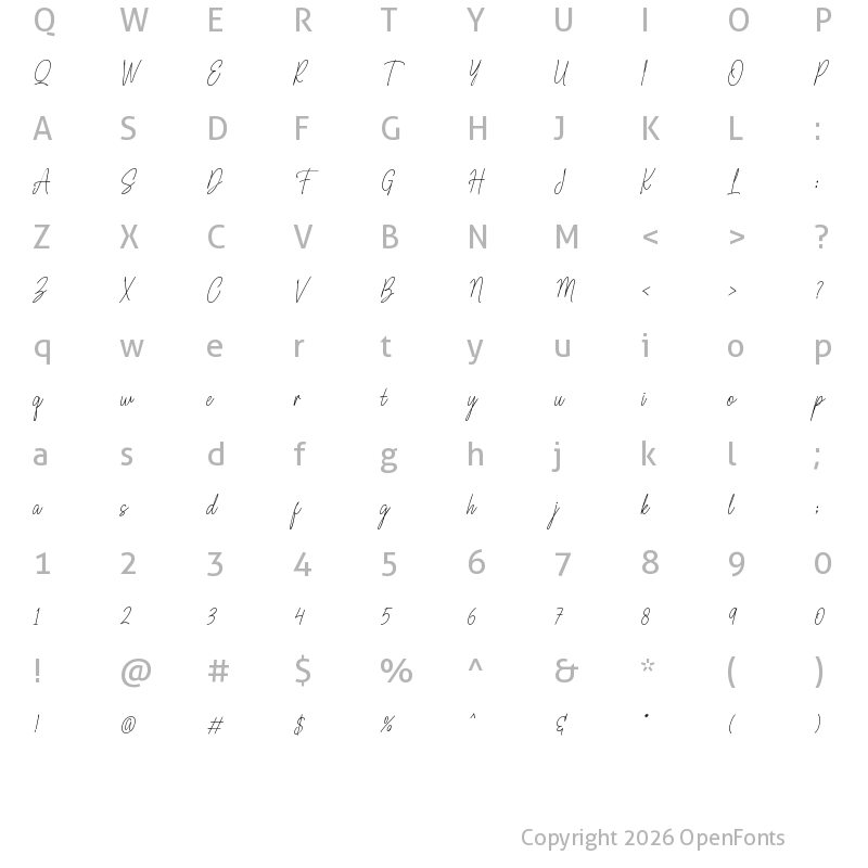 Character Map of Fioretta Millano Italic