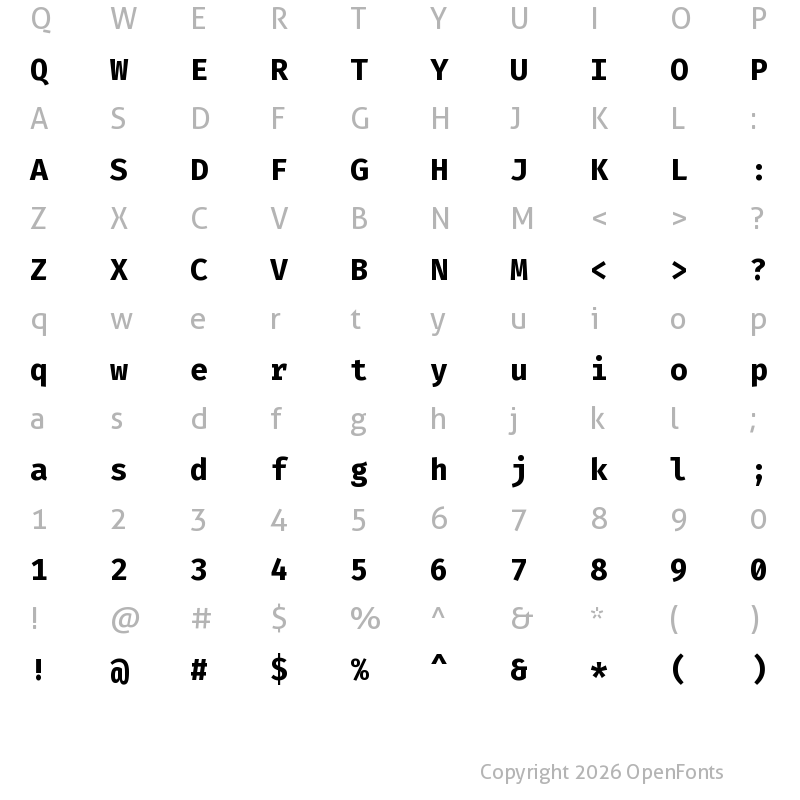 Character Map of Fira Code Bold