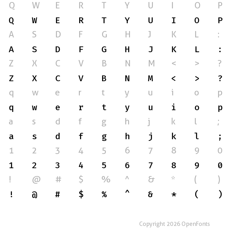 Character Map of Fira Code Medium