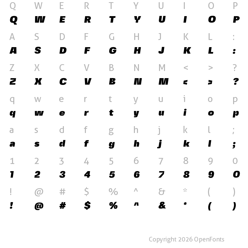 Character Map of Fivo Sans Modern ExtraBlack Oblique