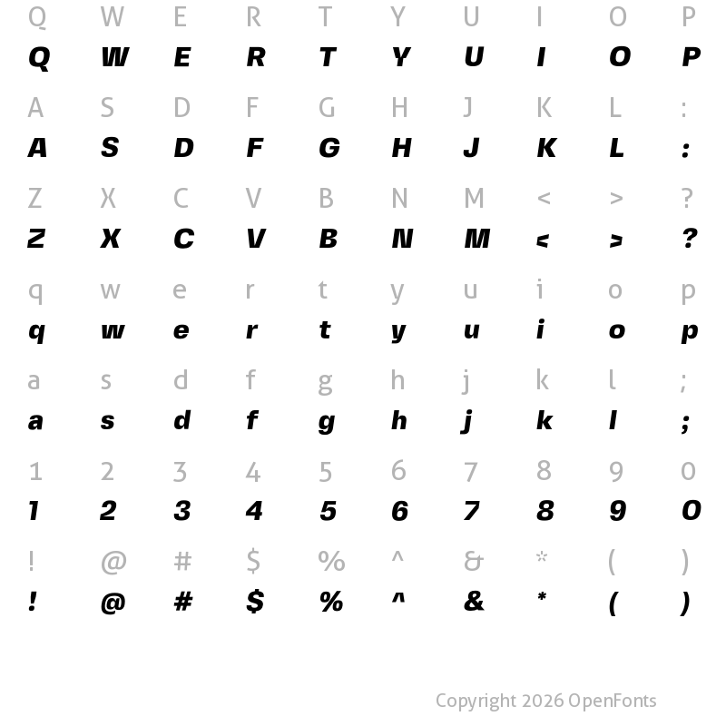 Character Map of Fivo Sans Modern Heavy Oblique