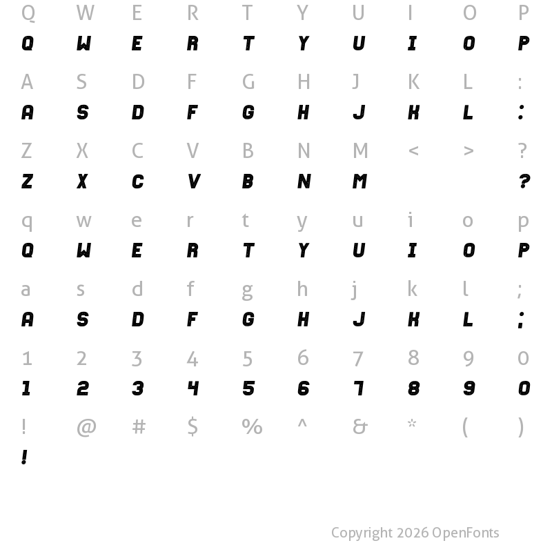 Character Map of Fixation Grunged Italic