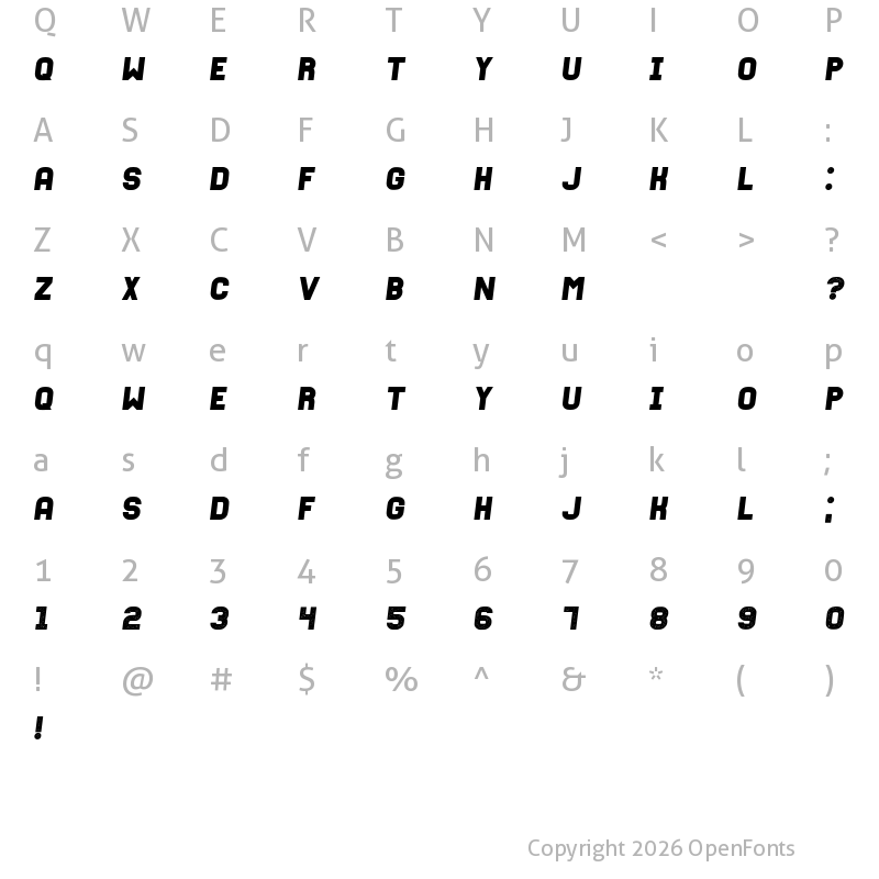 Character Map of Fixation Italic
