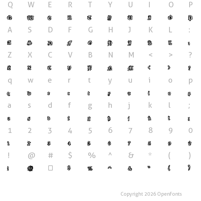 Character Map of Flesh Wound Regular