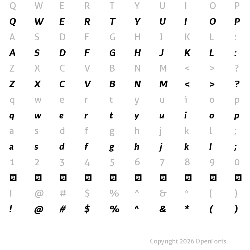 Character Map of Flinders Trial Bold Italic