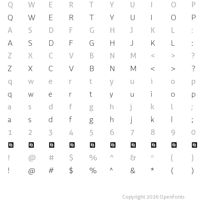 Character Map of Flinders Trial Extra Light