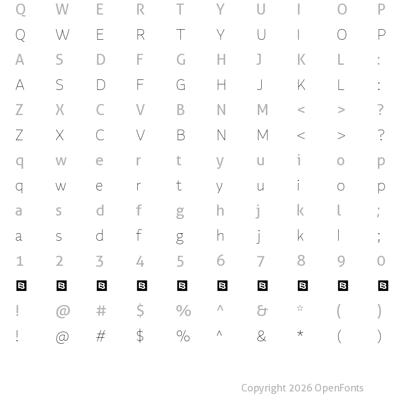 Character Map of Flinders Trial Thin