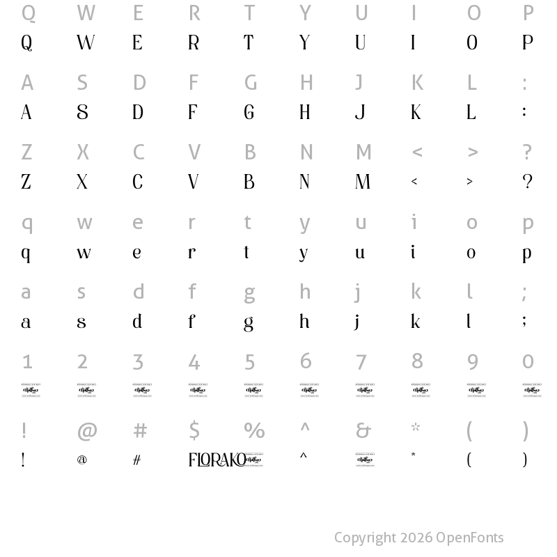 Character Map of Florako Personal Use Regular
