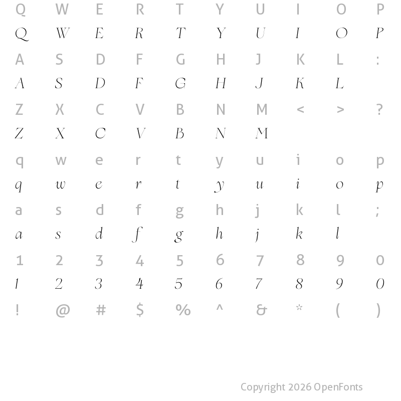 Character Map of Floreal Italic