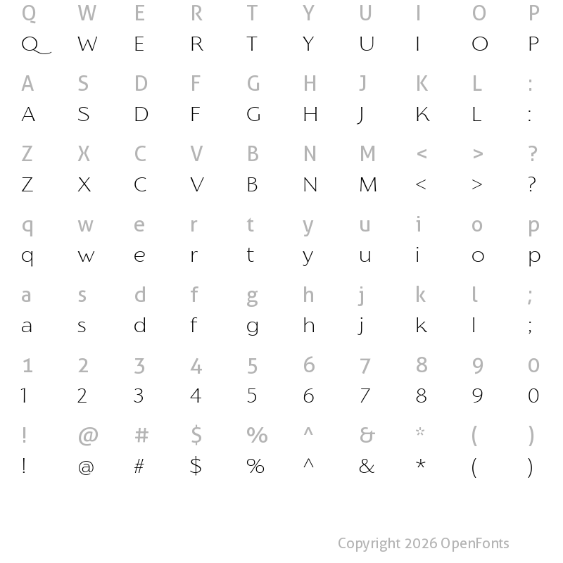 Character Map of Florentia ExtraLight
