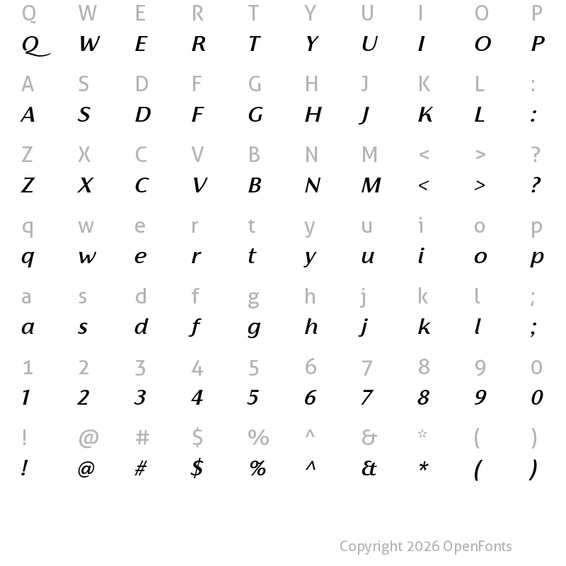 Character Map of Florentia Medium Italic