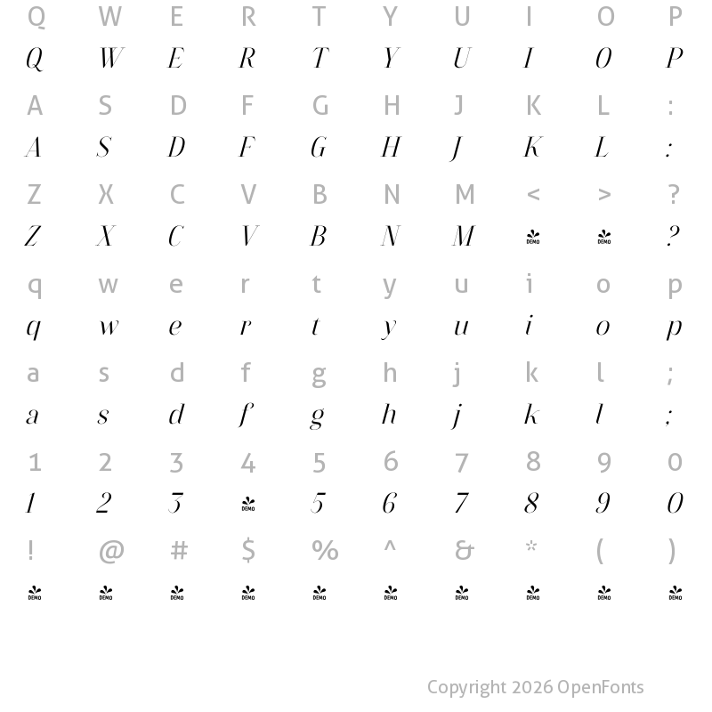 Character Map of Flowrite Italic 1
