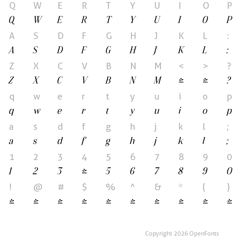 Character Map of Flowrite Italic 3
