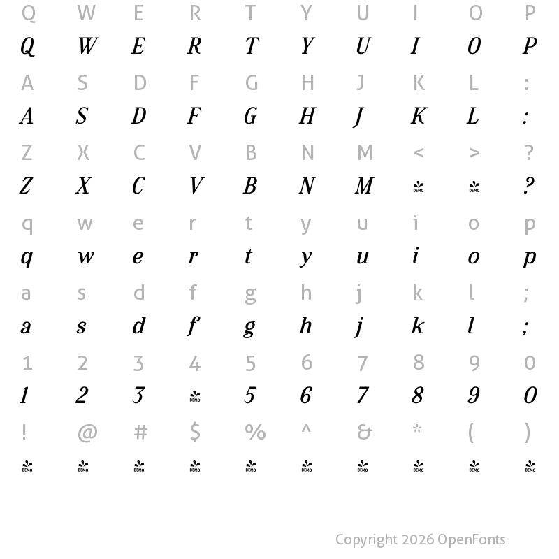 Character Map of Flowrite Italic 6