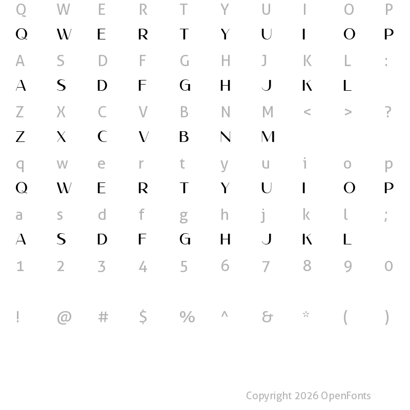 Character Map of Fluence Regular