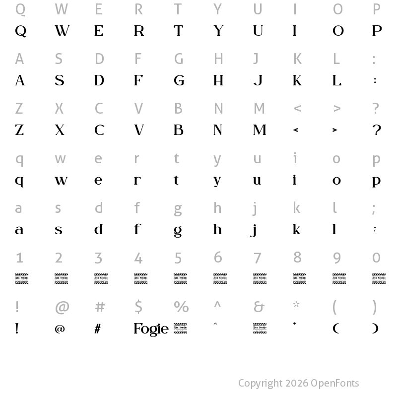 Character Map of Fogie Personal Use Regular