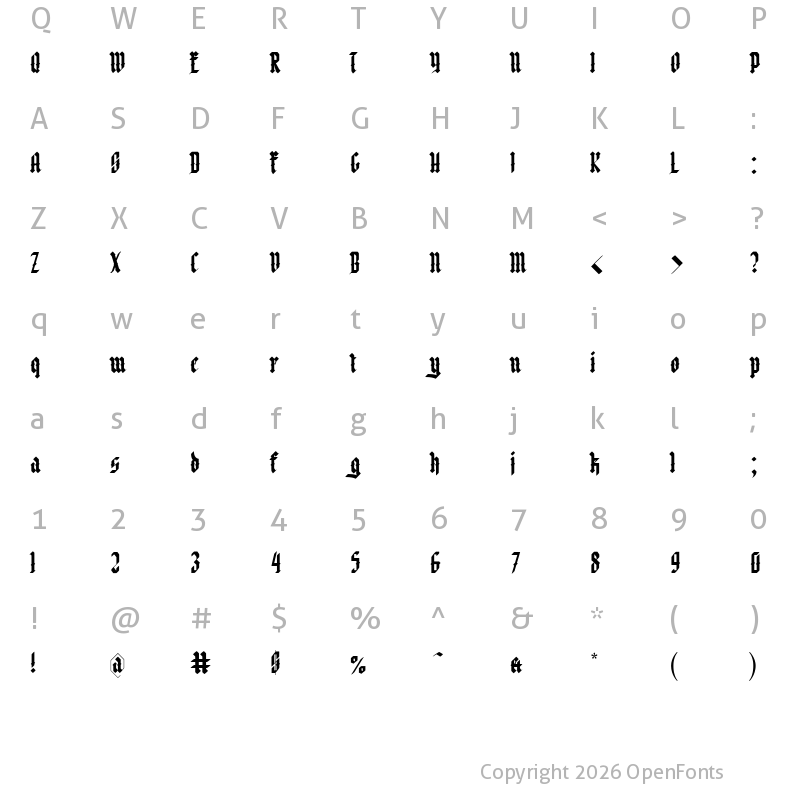 Character Map of Font Negra Regular