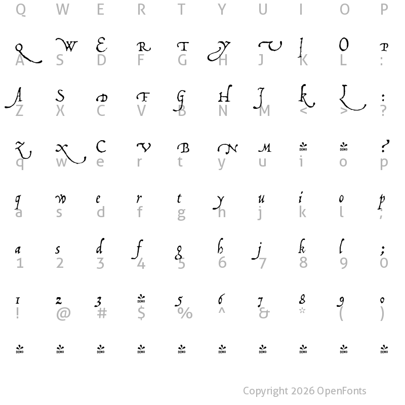Character Map of FONTSPRING DEMO - 1522 Vicentino Regular
