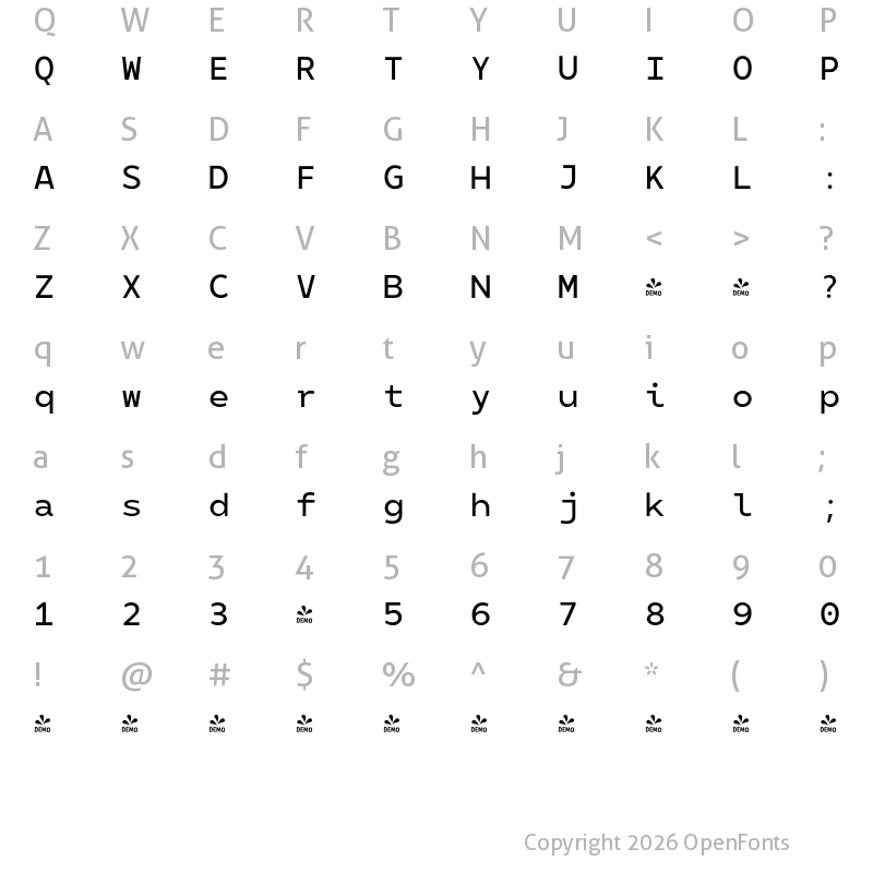 Character Map of FONTSPRING DEMO - 500 Matahari Mono Medium Regular