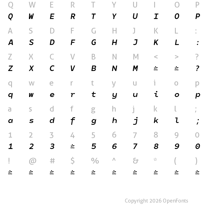 Character Map of FONTSPRING DEMO - 700 Matahari Mono Bold Bold Italic