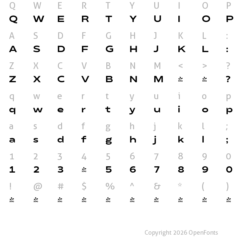 Character Map of FONTSPRING DEMO - 800 Matahari Extended ExtraBold Bold