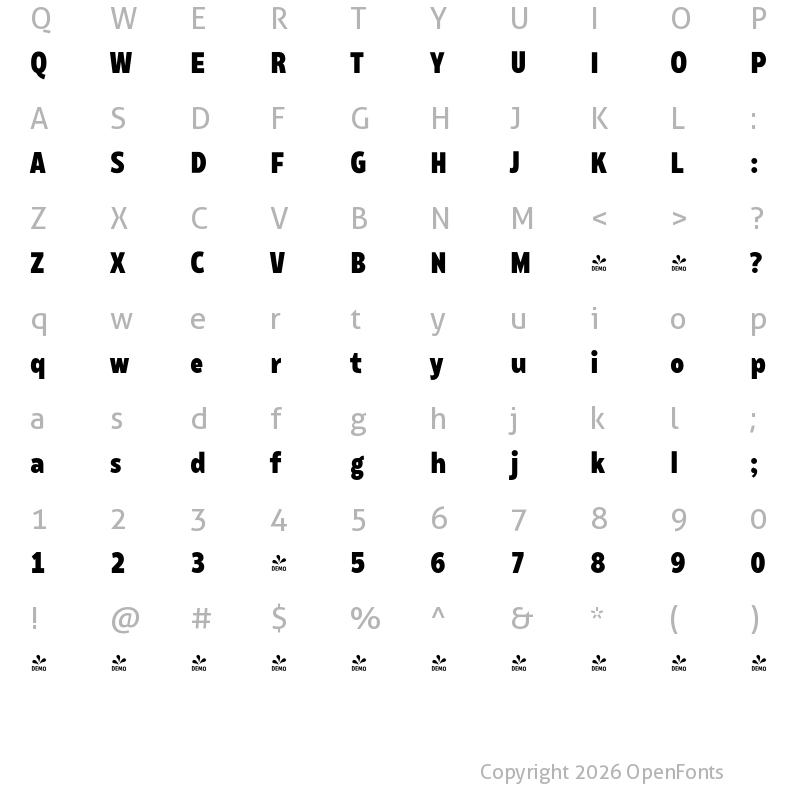 Character Map of FONTSPRING DEMO - 900 Matahari Condensed Black Bold