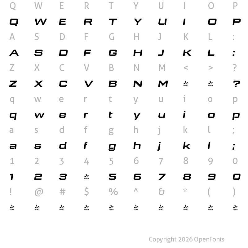 Character Map of FONTSPRING DEMO - 946 Latin Wide 4 Italic