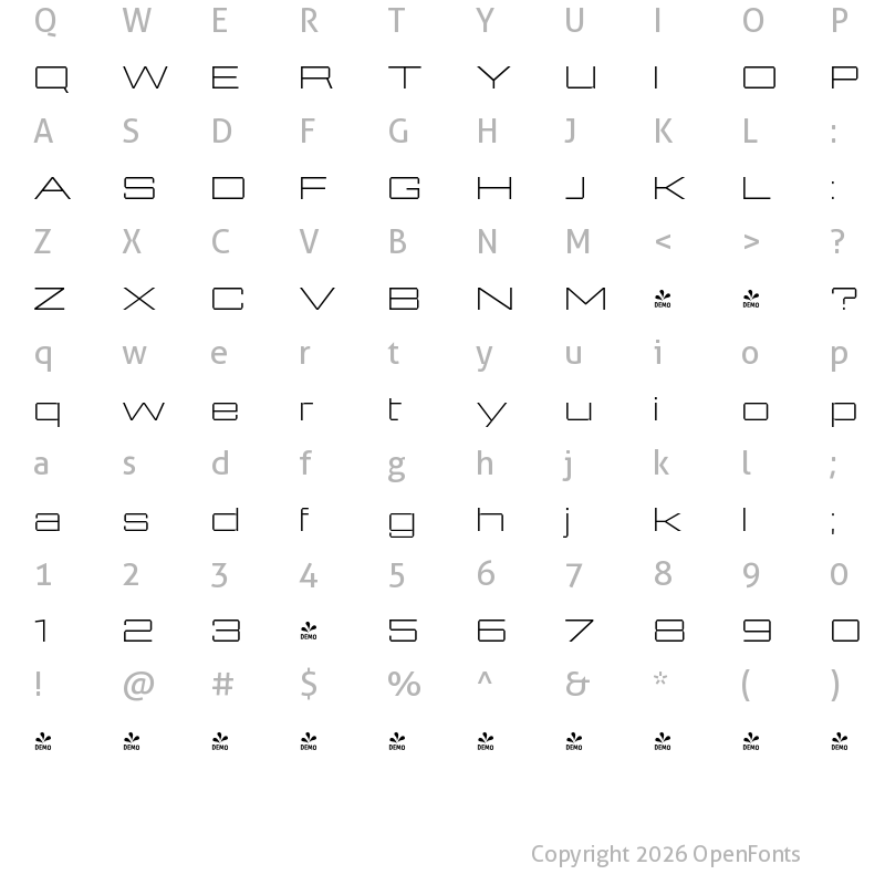 Character Map of FONTSPRING DEMO - 946 Latin XWide 1 Regular