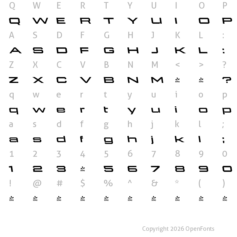 Character Map of FONTSPRING DEMO - 946 Latin XWide 4 Italic