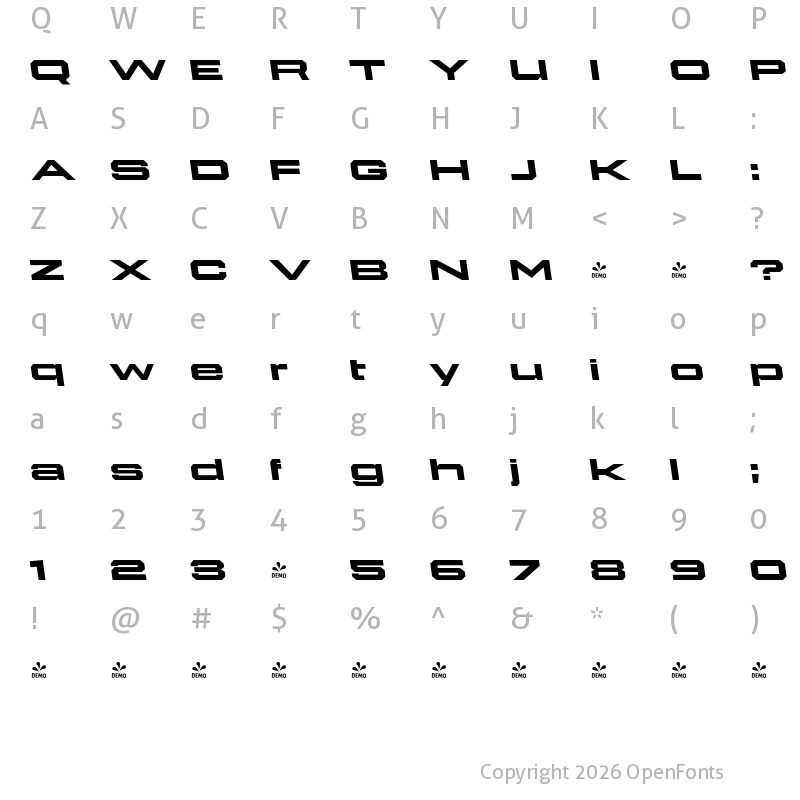 Character Map of FONTSPRING DEMO - 946 Latin XWide 5 Italic