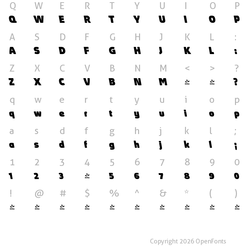 Character Map of FONTSPRING DEMO - Absolut Pro Black Bold Italic