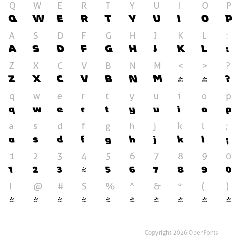 Character Map of FONTSPRING DEMO - Absolut Pro Black Expanded Bold Italic