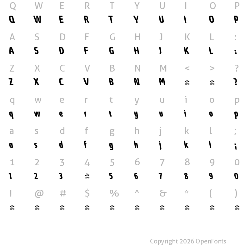 Character Map of FONTSPRING DEMO - Absolut Pro Condensed Bold Italic