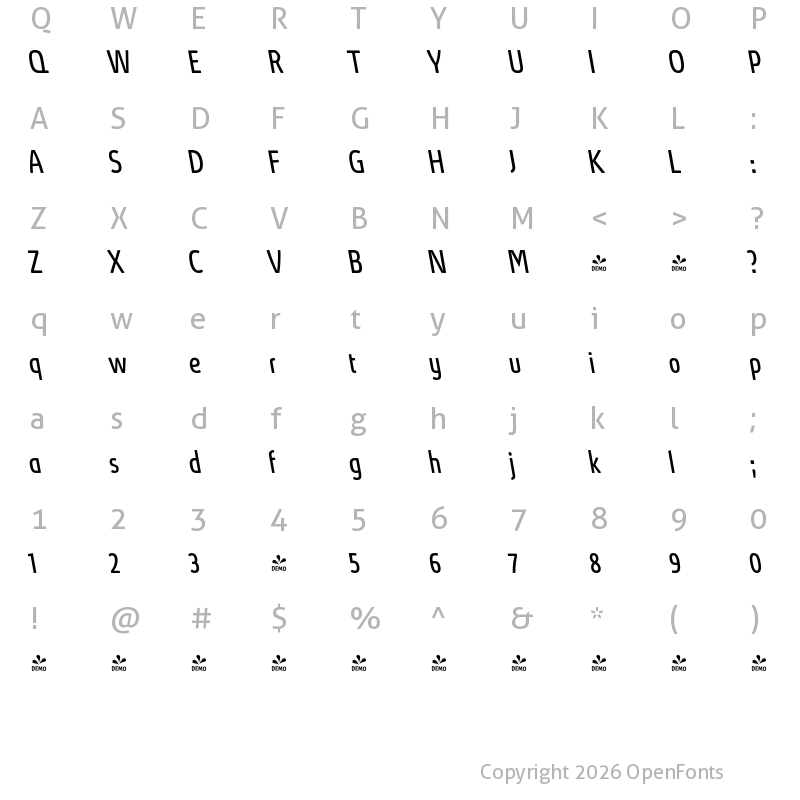 Character Map of FONTSPRING DEMO - Absolut Pro Condensed Italic