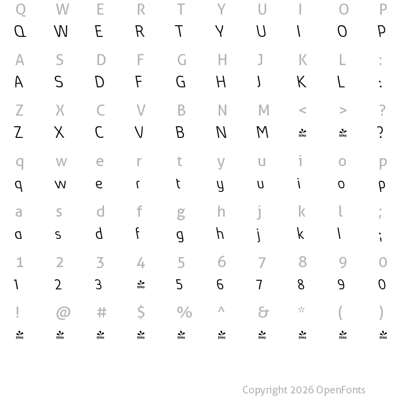 Character Map of FONTSPRING DEMO - Absolut Pro Light Italic