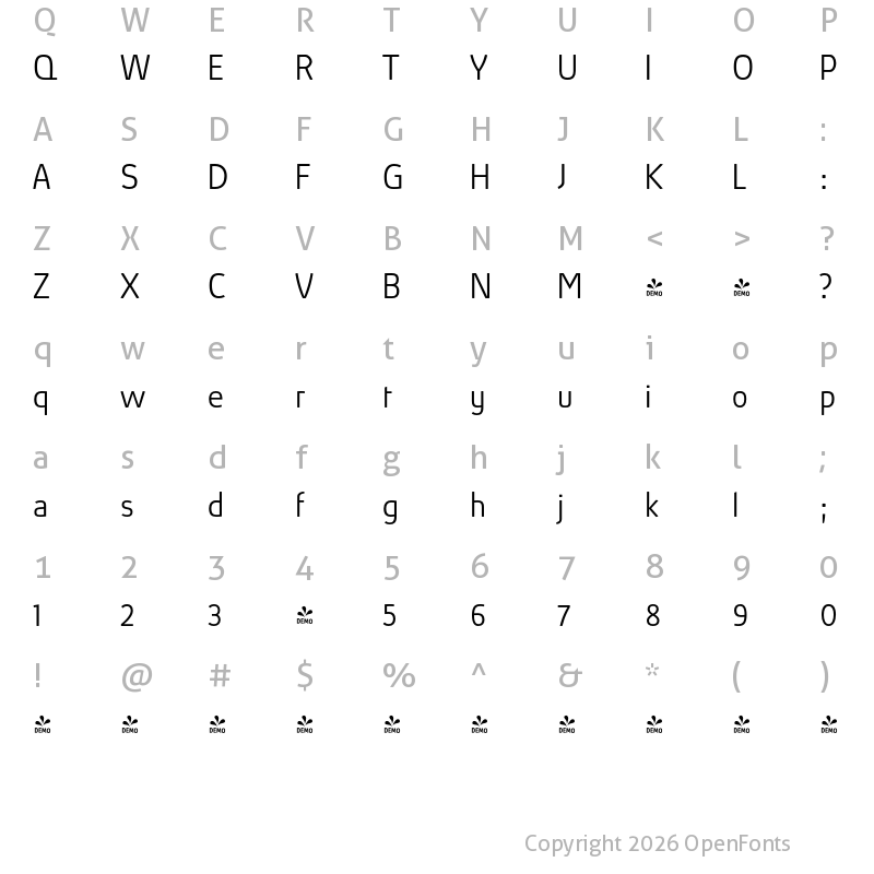 Character Map of FONTSPRING DEMO - Absolut Pro Light Regular