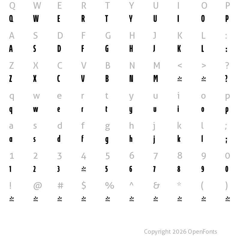 Character Map of FONTSPRING DEMO - Absolut Pro SemiBold UltraCondensed Bold