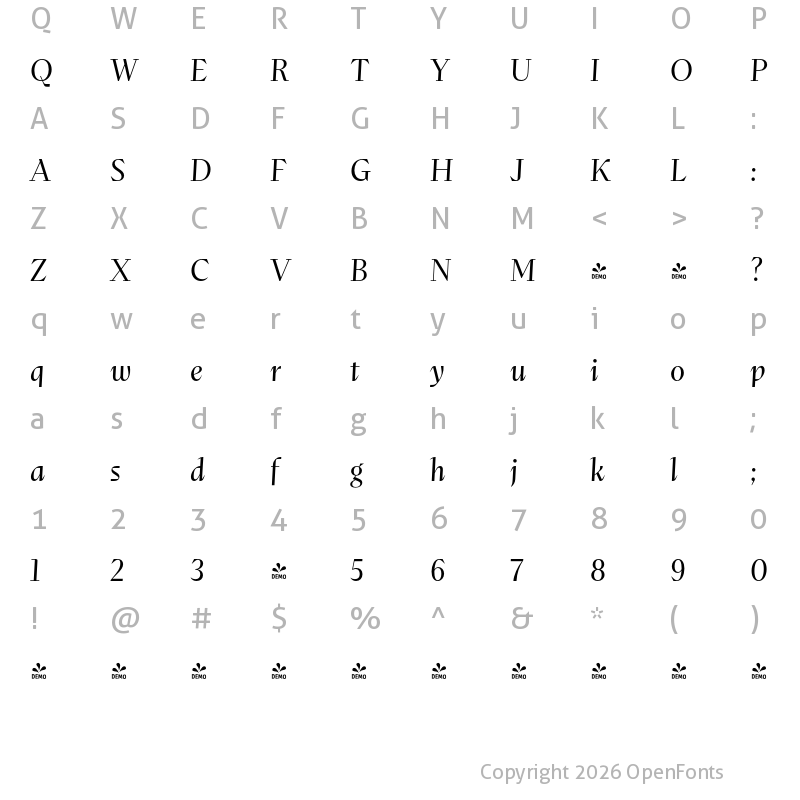 Character Map of FONTSPRING DEMO - Abstract Light It Regular